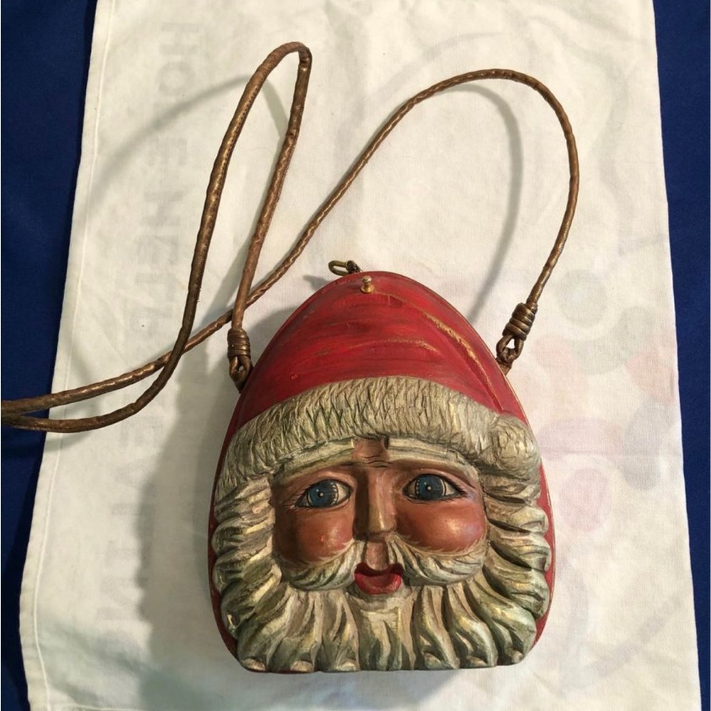 Vintage wood carved Santa Claus purse by Timmy Woods hand, painted,hand carved